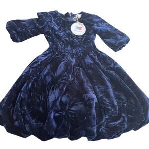 Teela Girls Navy Velvet Fit and Flare dress size 3 NWT